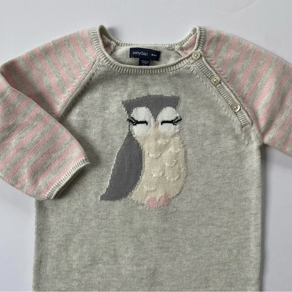 Gap Owl Outfit Size 3 6 Months Knit One Piece Romper Cotton Birds Birder Soft